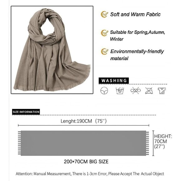 Swat Pany Scarf For Women Winter Pashmina Shawls  For Women Wedding Shawls-Khaki - Picture 6 of 7